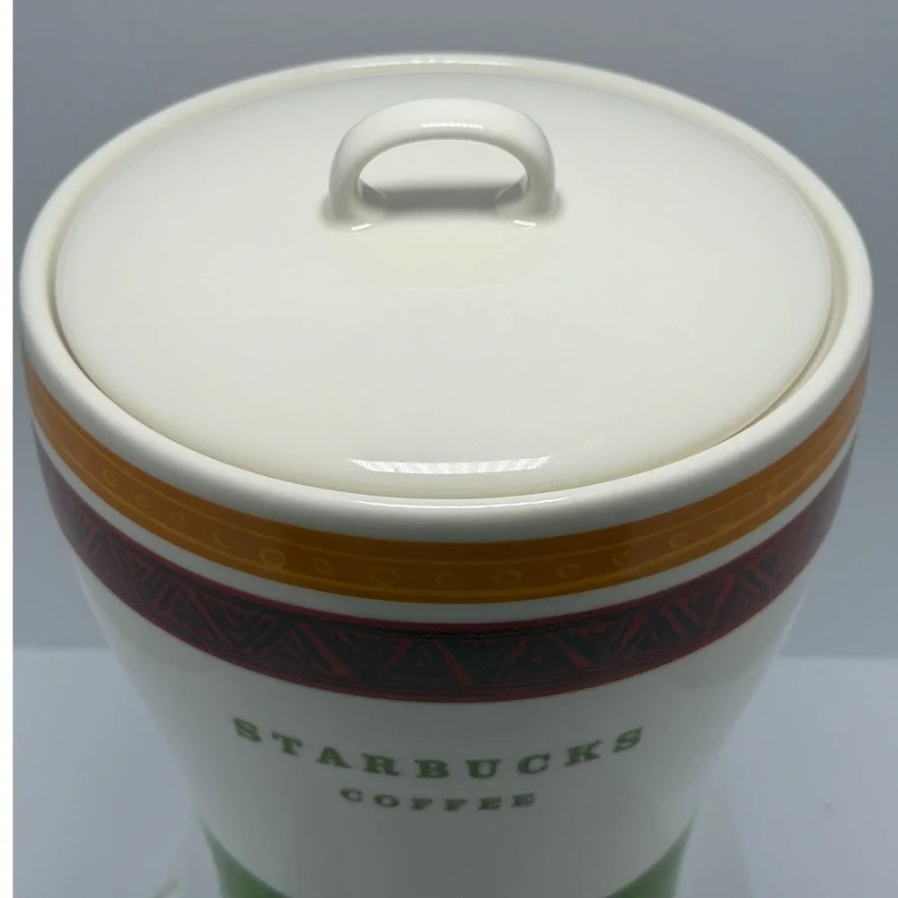 Starbucks Coffee Canister 2005 Ceramic Jar Tribal Vintage Lid